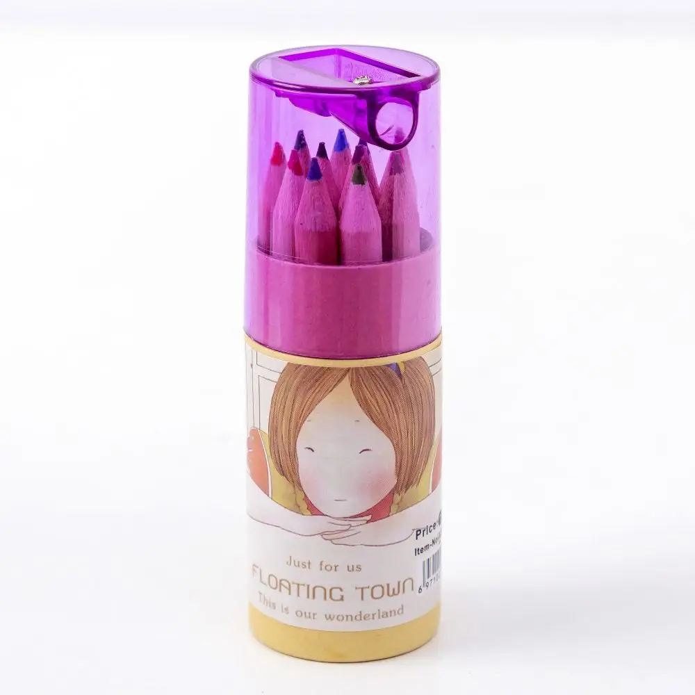 

12pcs 12 Colors Cartoon Painting Pencil Set Colored Pencils Painting School Office Supplies with Pencil Sharpener Hand-Painted