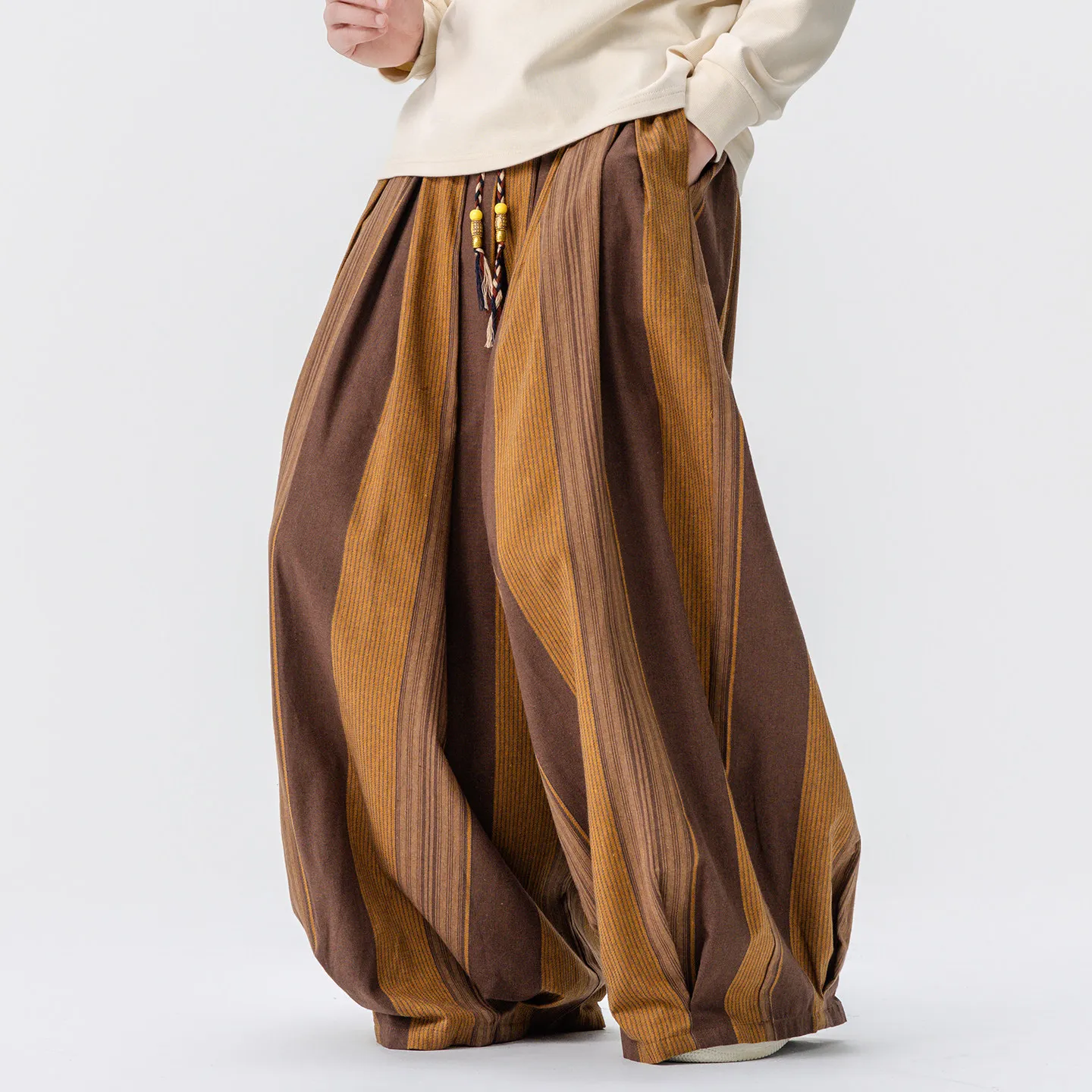 Striped Pants Men Cotton Retro Chinese Style Men Casual Hot sales Nepal Robe Joggers Traditional Wide Leg Trousers Plus Size 5XL