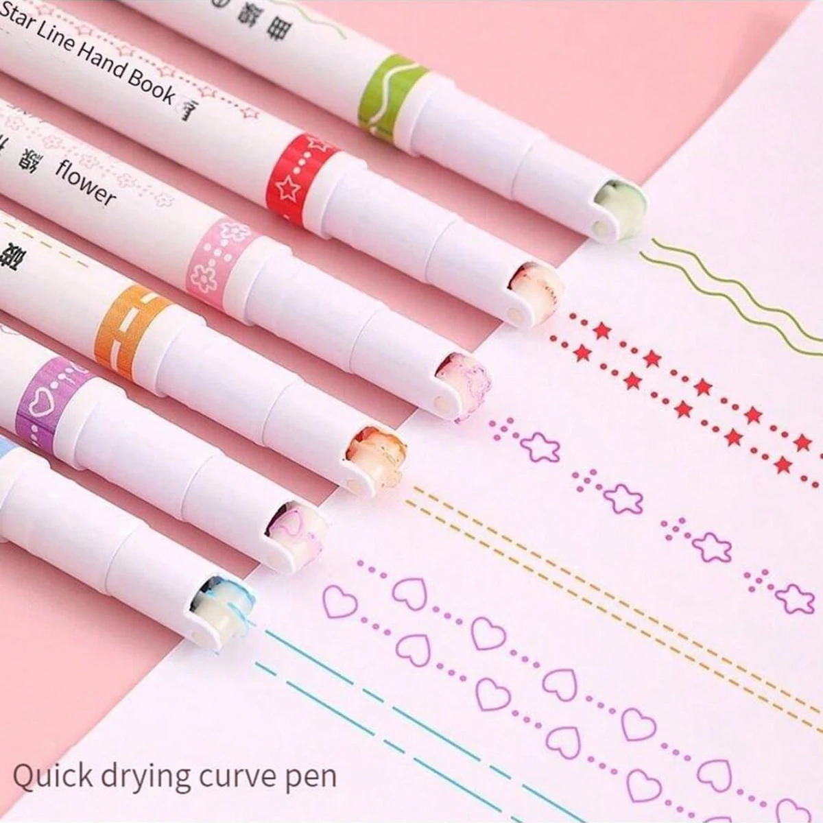 6pcs/set Highlighter Line Shaped Color Roller Tip Curve Liner Art Contour Marker Highlighter School Stationery