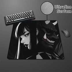 Demon Mask Girl Black Gaming Mousepad Premium High Elastic Non-slip Bottom Mouse Mat 450x400 Speed Mouse Pad E-Sports Desk Mat