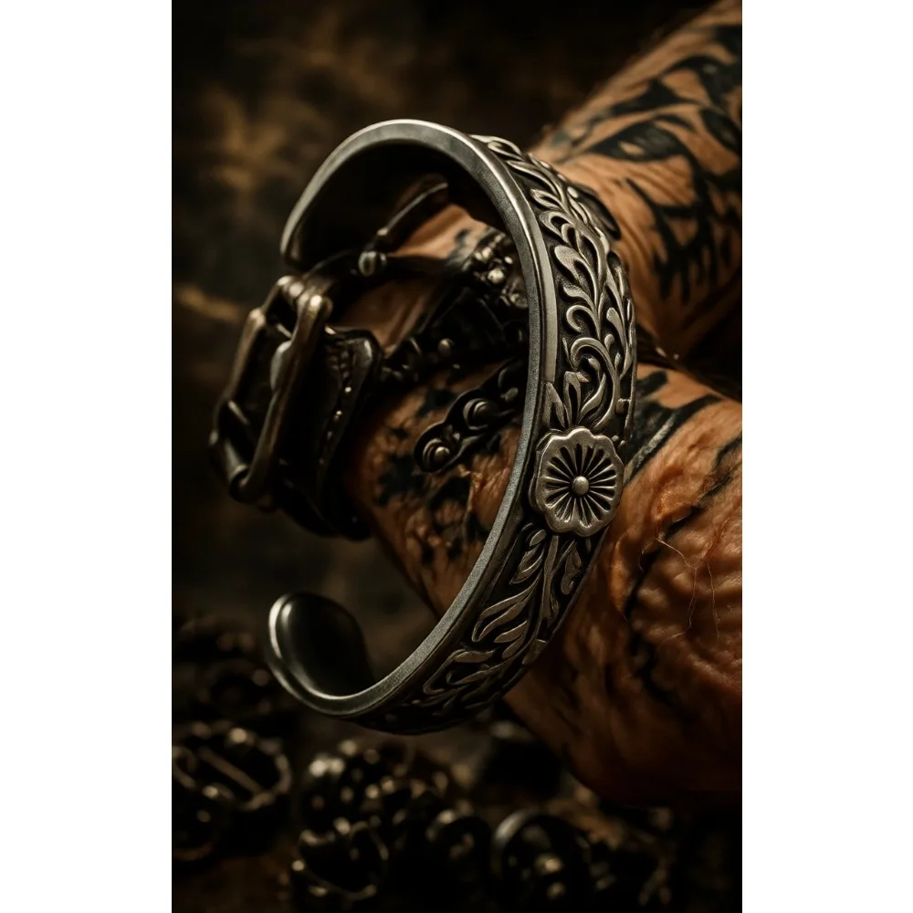 

Винтажный браслет с цветочным тиснением из нержавеющей стали в стиле бохо-шик для женщин