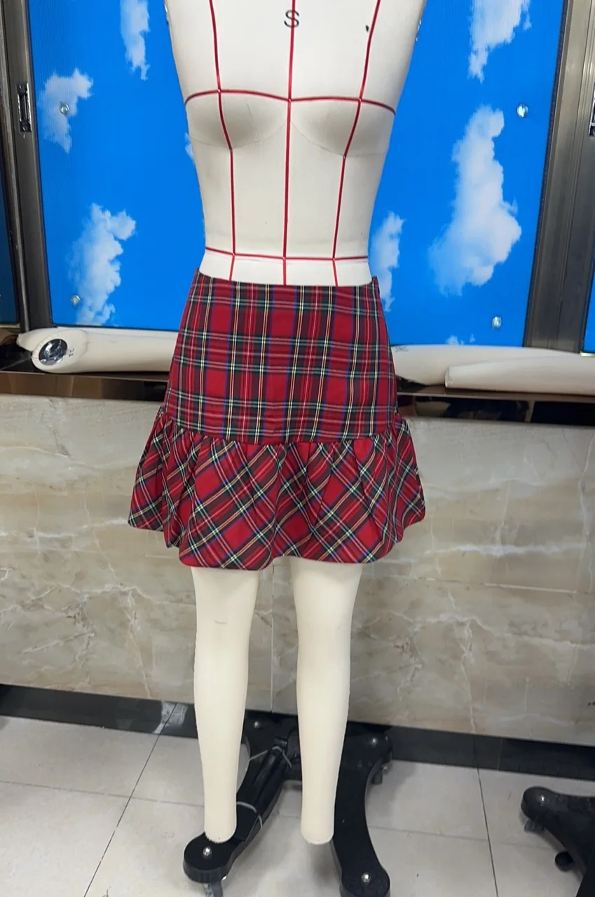 

Dourbesty клетчатая мини-юбка для женщин, юбка трапециевидной формы с рюшами, летние мини-юбки, повседневные короткие юбки, универсальный гардероб, незаменимый