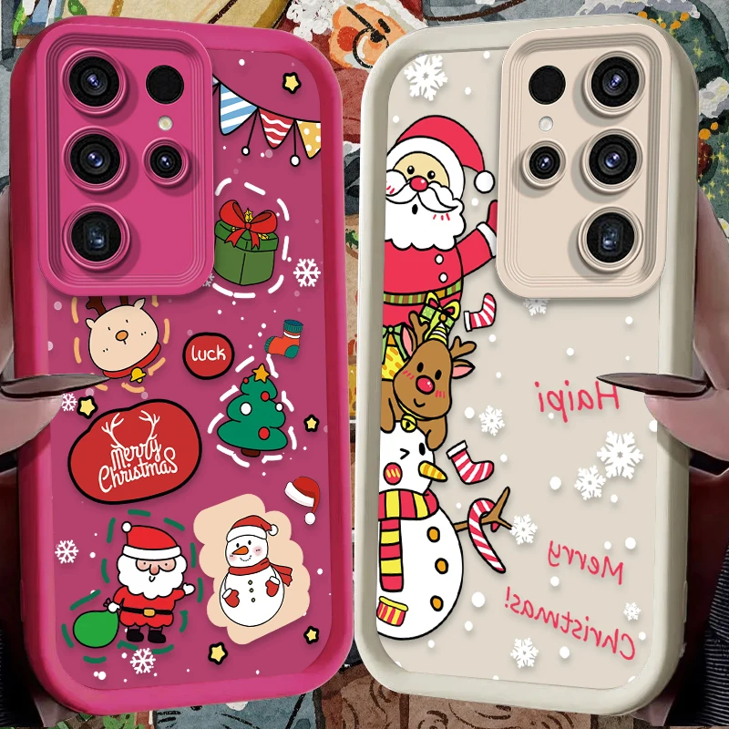 Lovely Father Christmas Case for Samsung Galaxy S24 S23 S22 S21 Ultra Plus FE A54 A34 A14 A73 A53 A33 5G Soft Silicone PC Cover