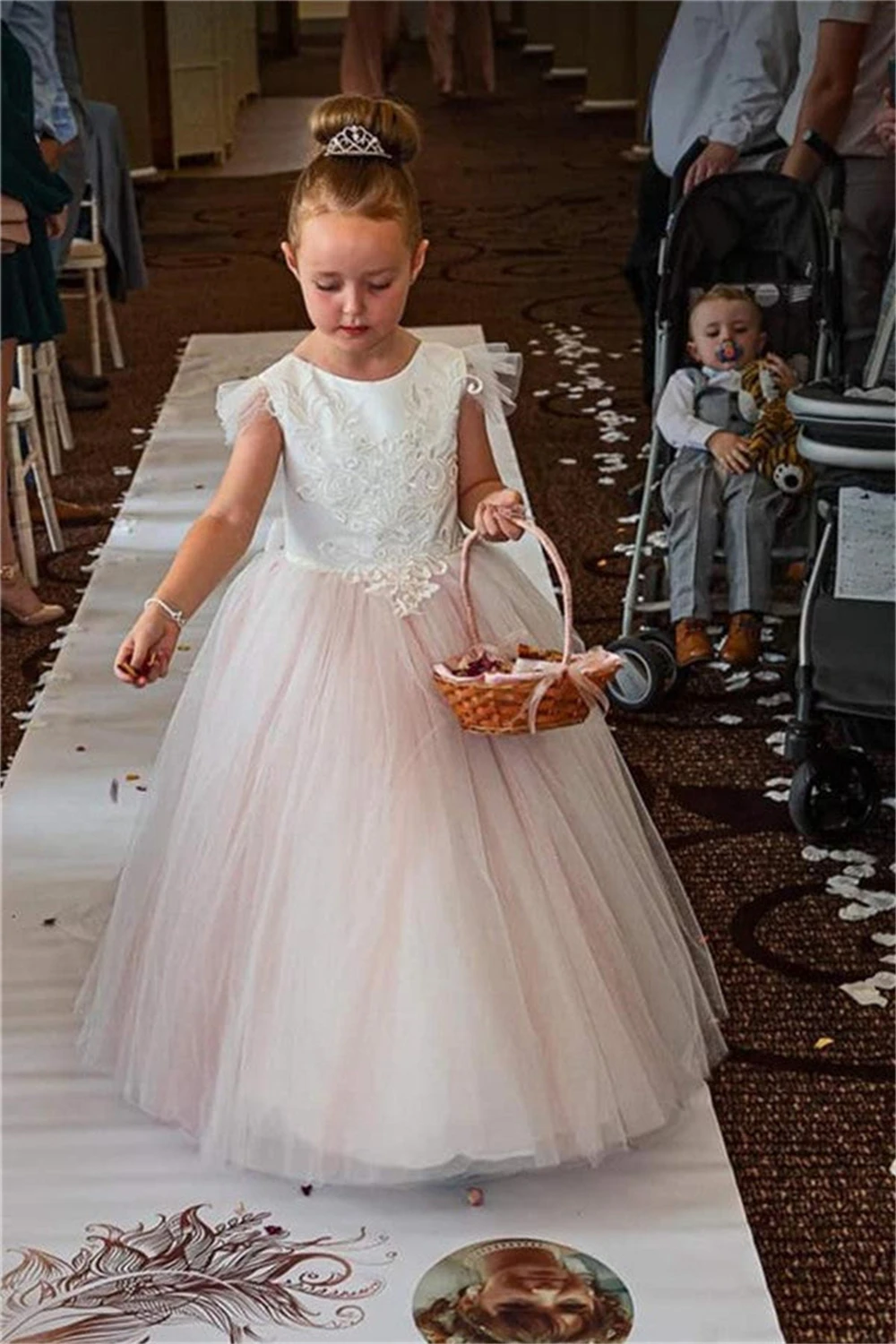 

Cheap Pink Flower Girl Dresses Appliques Tulle Floor Length Gril Party Dress For Wedding 2025 Customized