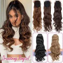 Snoilite extensiones de cola de caballo sintética para mujer, coleta ondulada larga con cordón, extensión de cabello con clip, postizo de onda Natural, 24