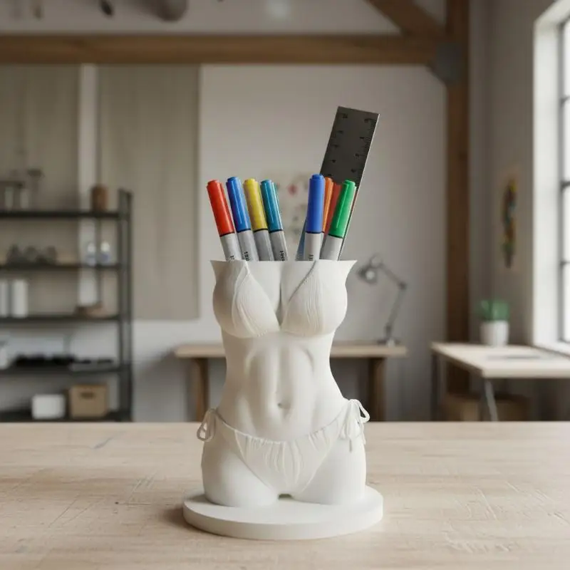 Bikini Body Pen Holder 3D Printed Funny Texture Female Torso Pencil Pot Cool Office Desk Brush Storage Decor Gift For Men