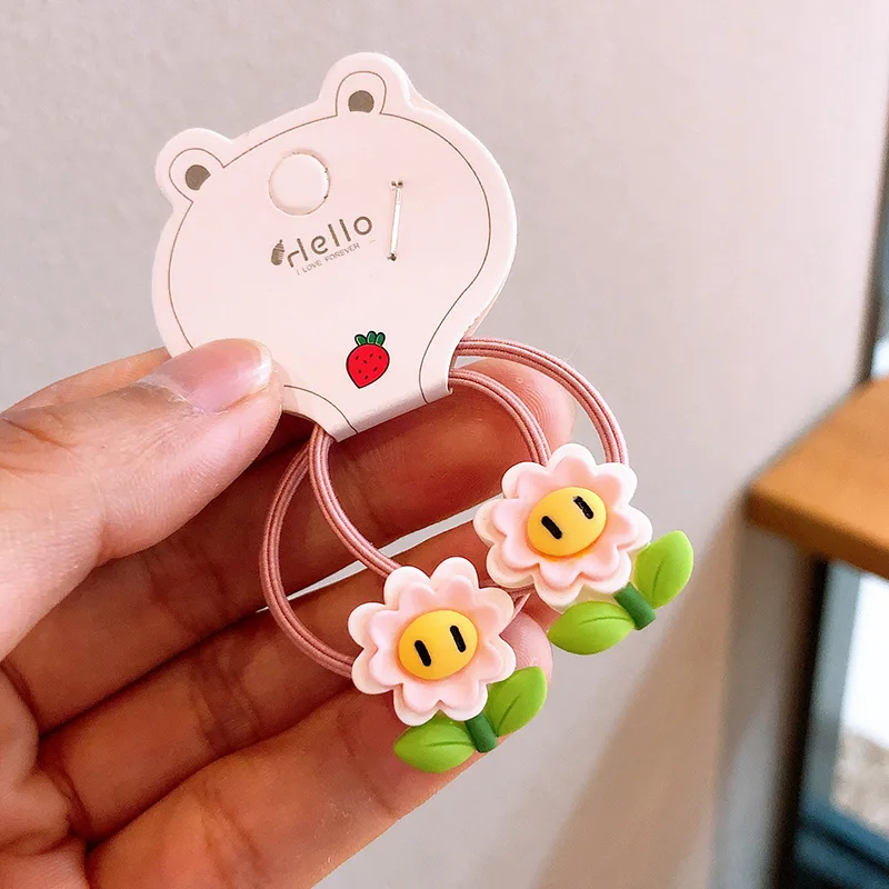 2 Teile/satz Mädchen Nette Cartoon Blumen Gummiband Elastische Haarbänder für Kinder Süße Haarbänder Haar Seil Kinder Haar Zubehör – Detail 8