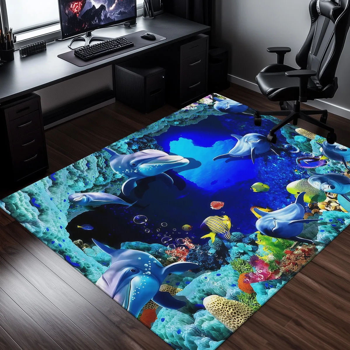 

Дельфин подводный коврик с коралловым рифом Ocean Life Кристалл Бархат Детская комната Ковер Морской дизайн животных Красочный напольный коврик