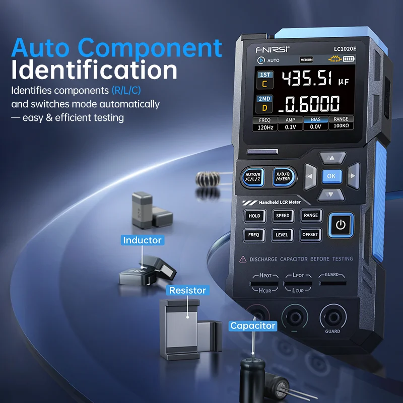 

FNIRSI LC1020E Handheld Digital Bridge LCR Meter, Auto L/C/R Measurement, 2.8" Color Screen Component Tester