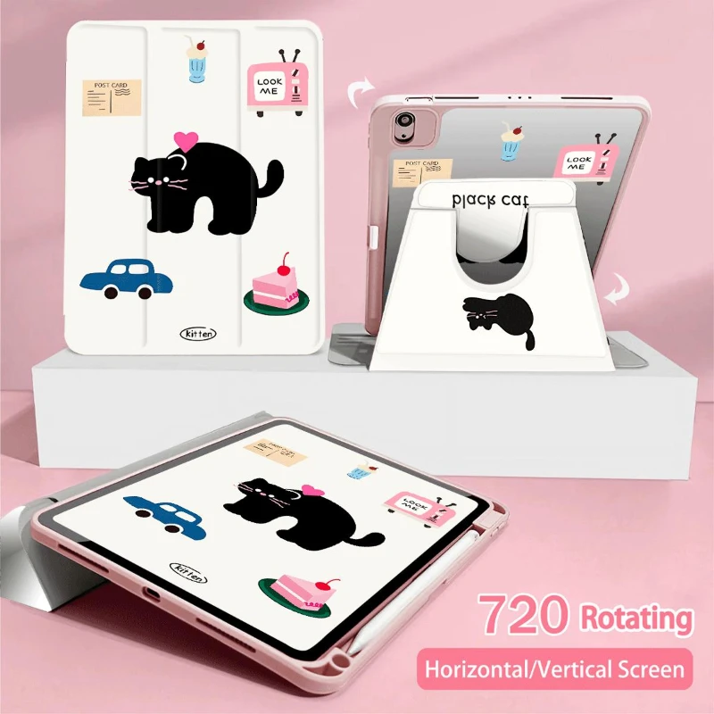 

Tablet Protective Cover for Ipad 7th Generation Case 10.9 10th Gen 2018 9.7 5/6th IPad Air 4 10.9 2020 Air 5 Cute Black Cat