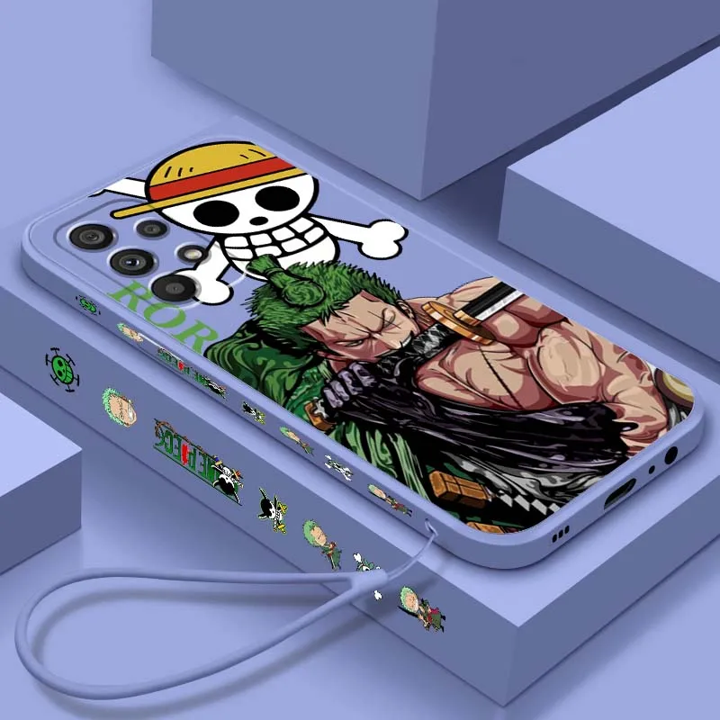 One Piece Anime Roronoa Zoro Phone Case For Samsung A71 A72 A73 A51 A52 A53 A54 A55 A21s A35 A34 A32 A03 5G Liquid Left Rope