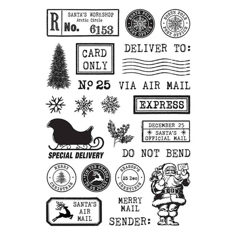 Merry Mail Clear Stamps Express Sentiments Santa Claus Sled Transparent Clear Silicone Stamp for DIY Scrapbooking Card Making X4