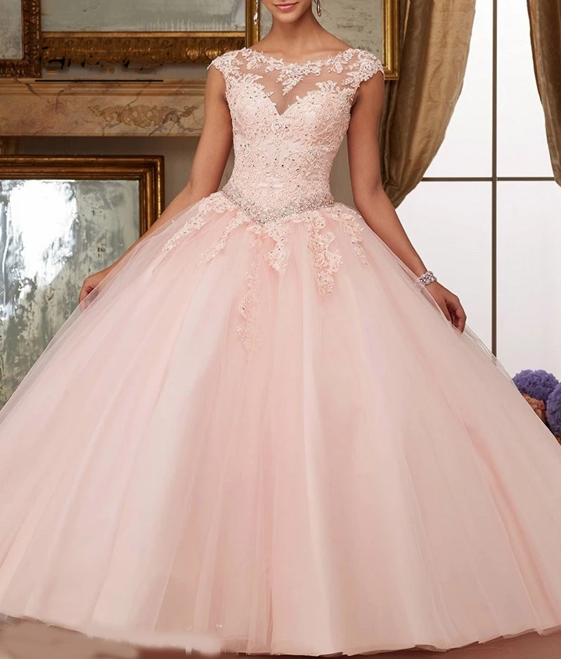

Dusty Pink Quinceanera Dress 2021 Cap Sleeve Appliques Sequins Beads Princess Party Sweet 16 Ball Gown Vestidos De 15 Años