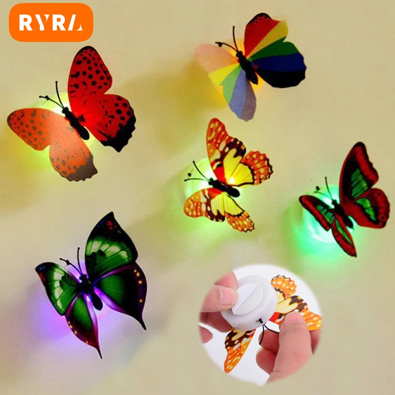 KUUPLE Colorful Changing Butterfly LED Wall Sticker Light Stickable 3D Home Decor DIY Living Room Wall Sticker