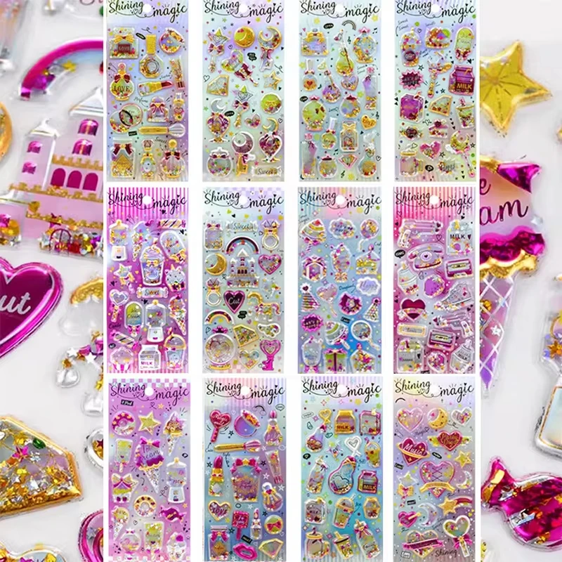 

Милые детские наклейки - блестящие наклейки-шейкеры для девочек, украшения из золотой фольги, наклейки с кристаллами и стразами