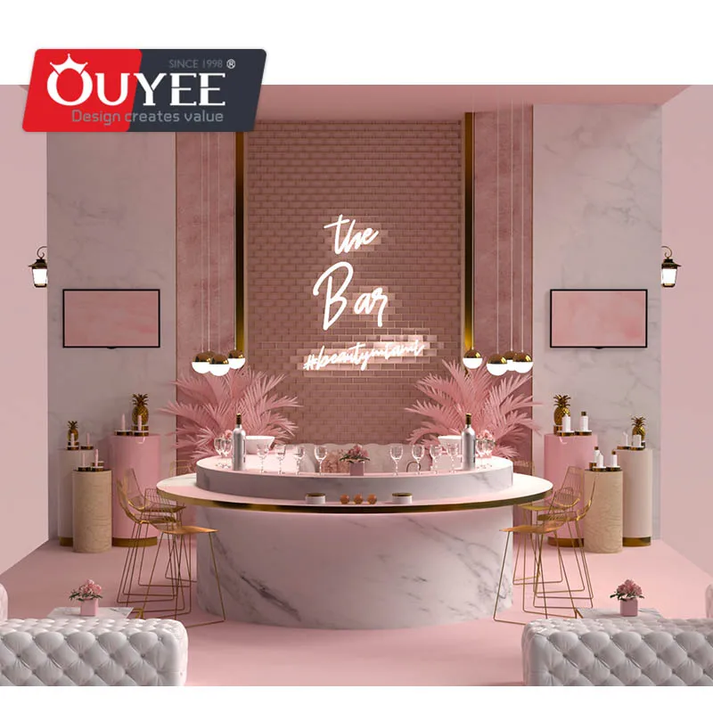 Customized-Luxury Pink Coffee Theme shop Modern Interior Designed Unique Customized Kiosk