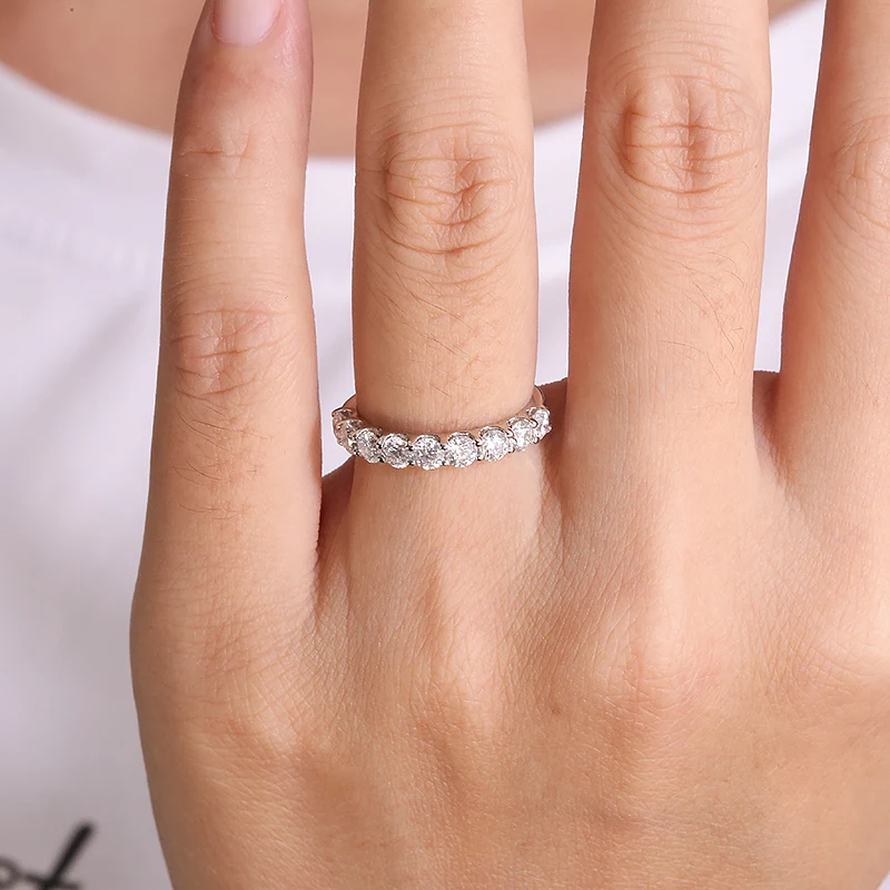 AEAW 14K White Gold EF Color 0.9ctw 3mm Round CVD HPHT Lab Grown Diamond Rings for Women Wedding Bride Party Gift Fine Jewelry