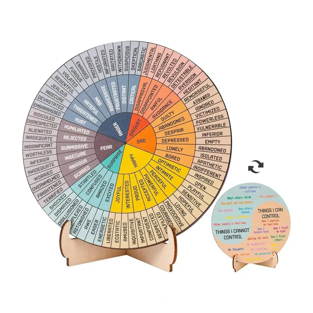 Feelings Wheel Decoration Feeling Wheel Wooden Feelings Wheel Ornament for Mental Health Therapy Emotions Chart Home Office