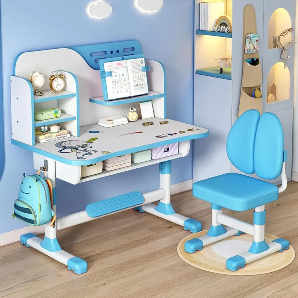 

Kids Study Desk Chair Set,Height Adjustable Child Desk and Chair Set School Study Table for Kids,Kids Desk with Chair Gift