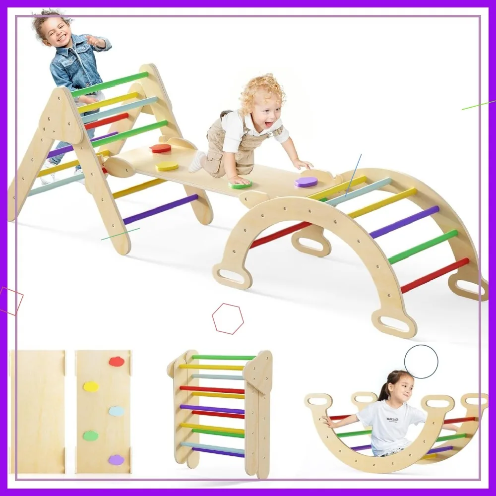 

7-in-1 Foldable Wood Climbing Toys for Toddlers Indoor Playground with Ramp Ladder Slide