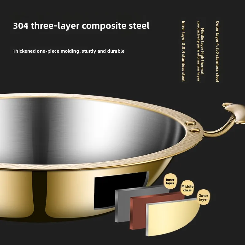 Thickened 304 Stainless Steel Hotpot Cauldron Commercial Three-layer Steel Hot Pots Flat Bottomed Induction Cooker Chafing Dish