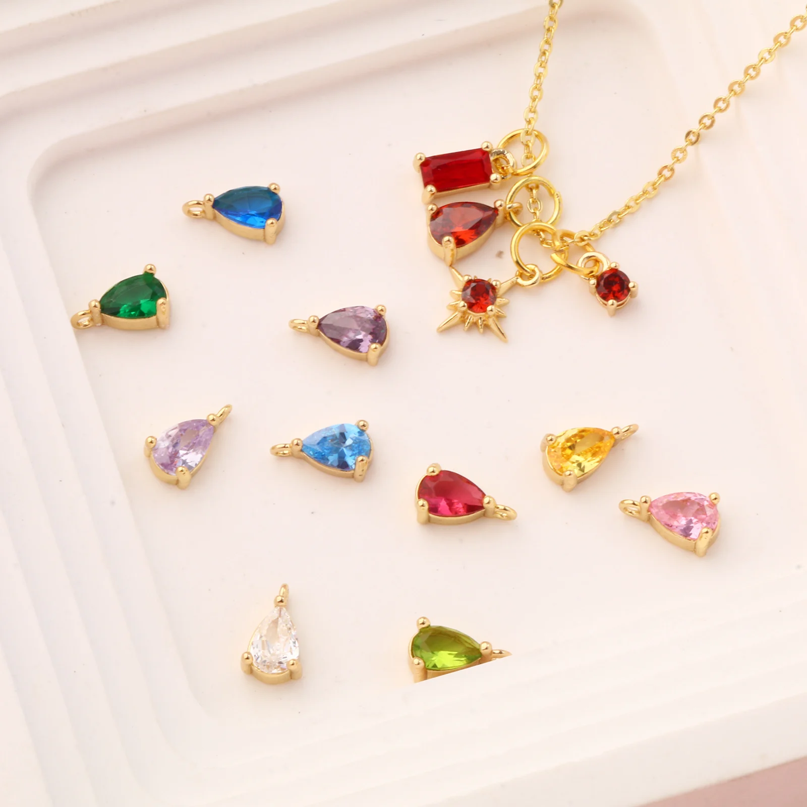 5PCs Classic Brass & Cubic Zirconia Birthstone Pendant 18K Gold Plated Drop Mini January December Pendant DIY Findings 9mm x 5mm