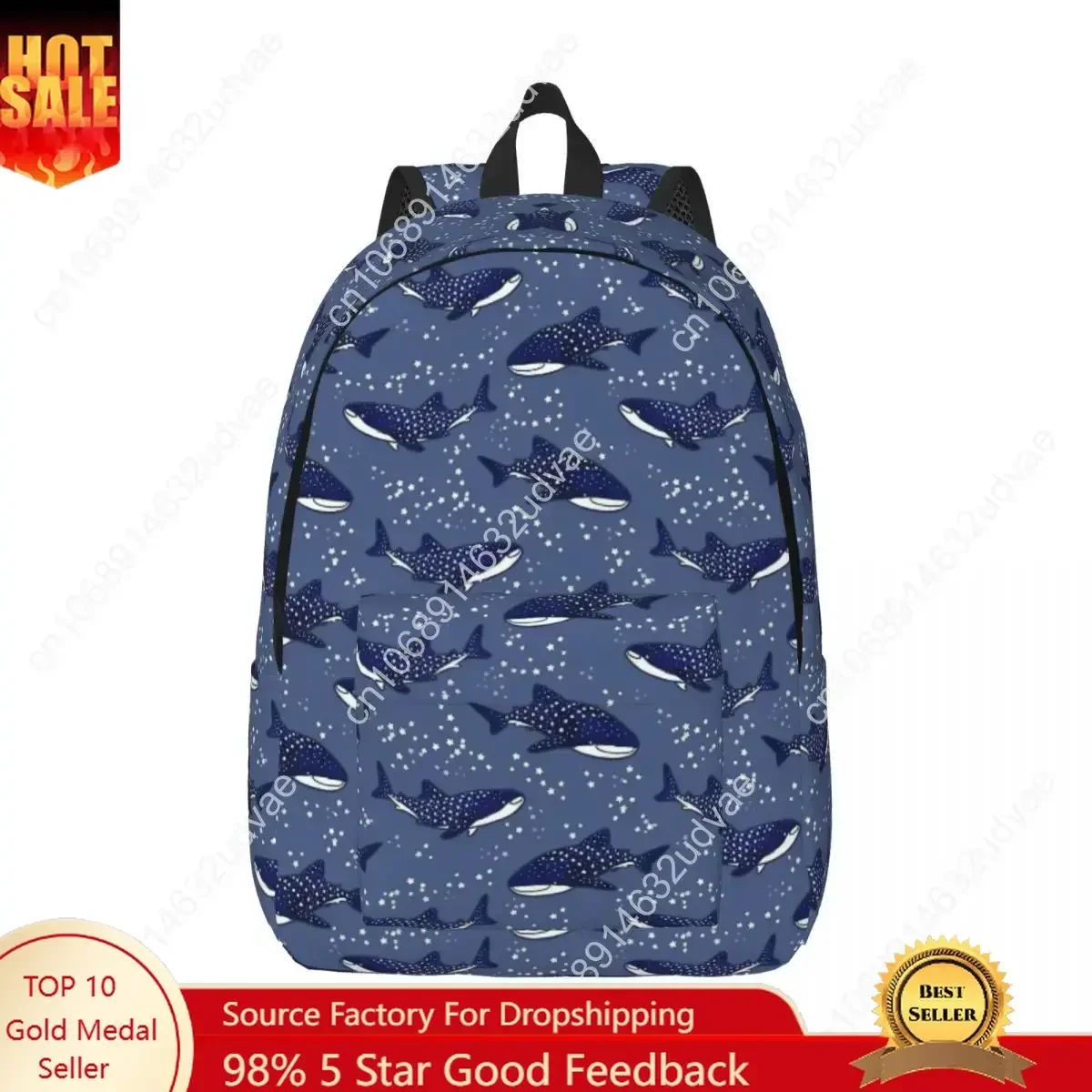 Starry Whale Sharks Fashion Backpack with Pocket High School Work Galactic Sea Giants Daypack for Men Women College Canvas Bags