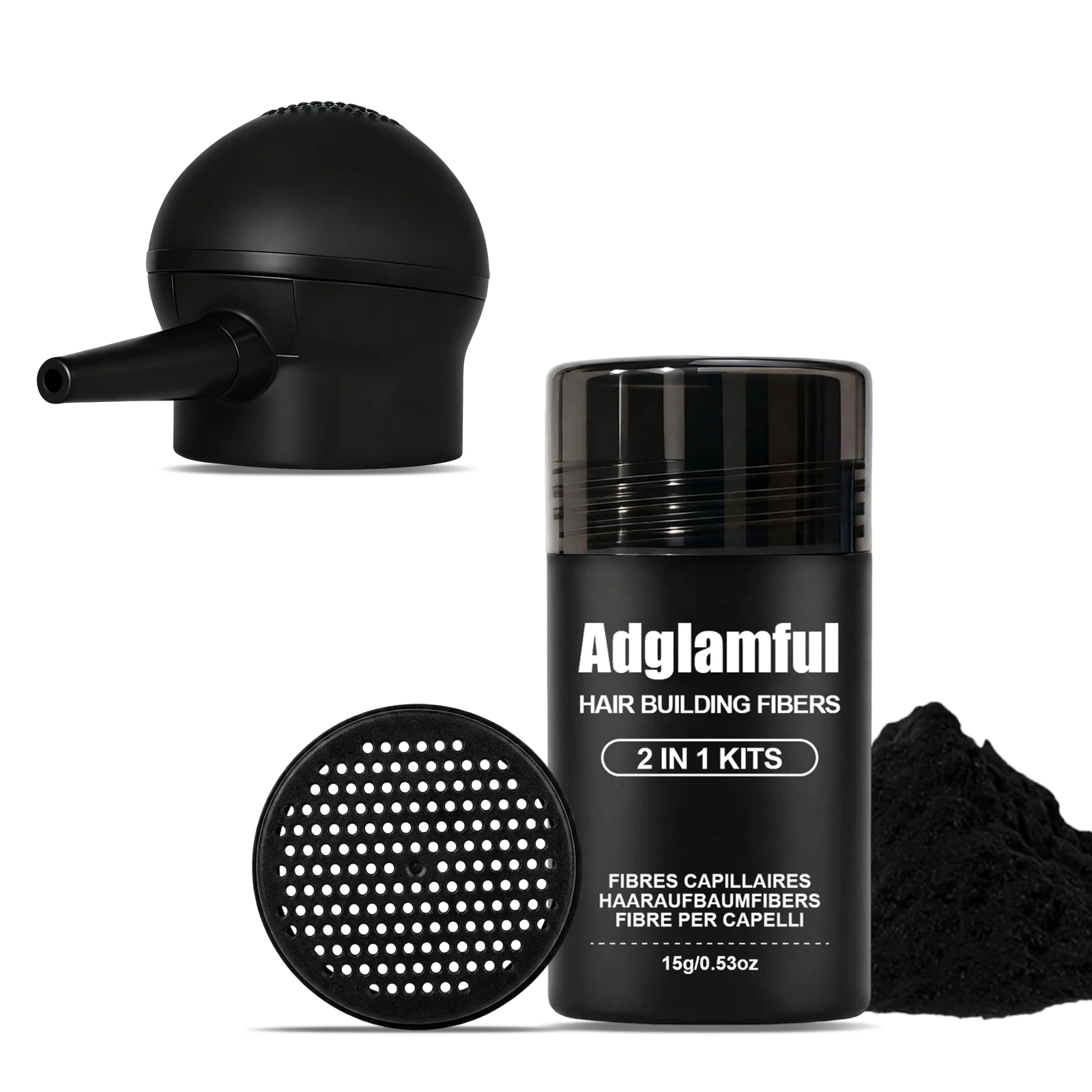 Adglamful Hair Fiber Kit – 15g Fiber Powder + Sprayer, Instantly Thickens & Styles Thin Hair. Natural-Looking, Easy Use