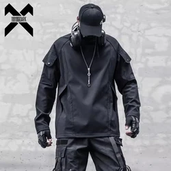 Men Functional Sweatshirt Techwear Fashion Harajuku Patchwork Tactical Pullover Loose O-Neck Sweat Shirt Tops