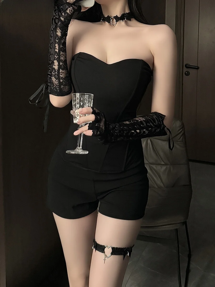 

Sexy Lady High-End Fishbone Strapless Nightclub Uniform Maid Pure Desire Queen Cosplay Set Short Sleeve Sleeveless Sleepwear