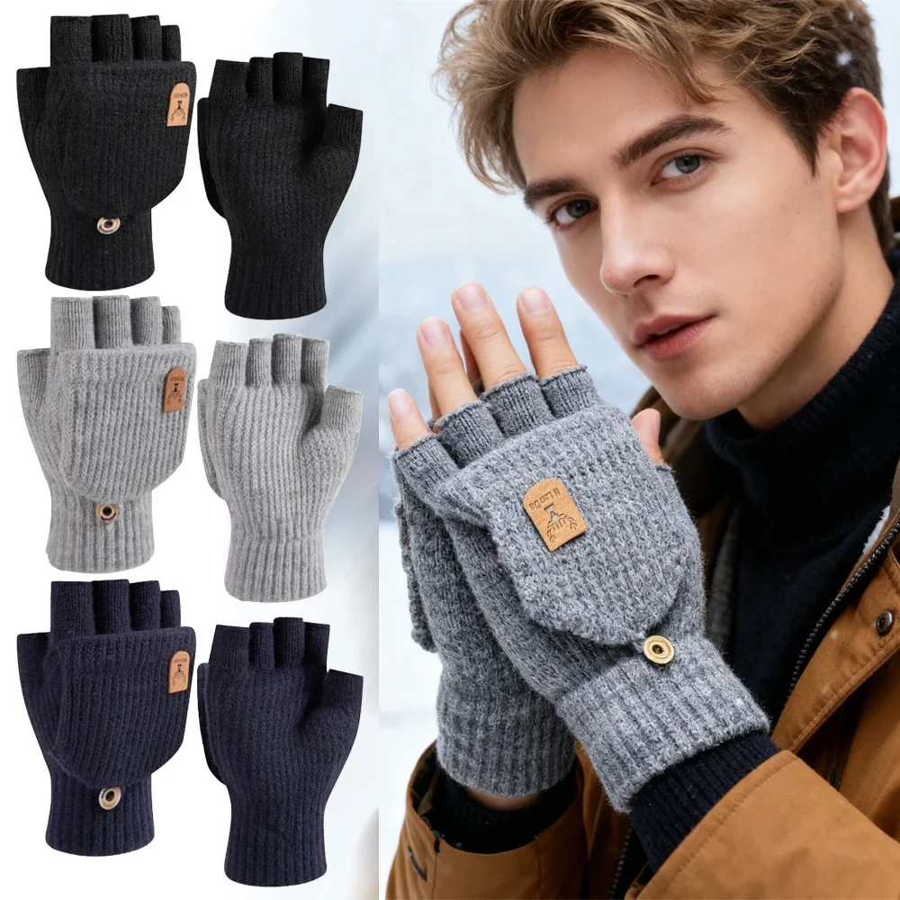 Wintermode, halbe Handfläche, warme Handschuhe, Plüsch-Strickhandschuhe für drinnen und draußen, geeignet für die Dekoration von Schreib- und Bürokleidung im Innenbereich