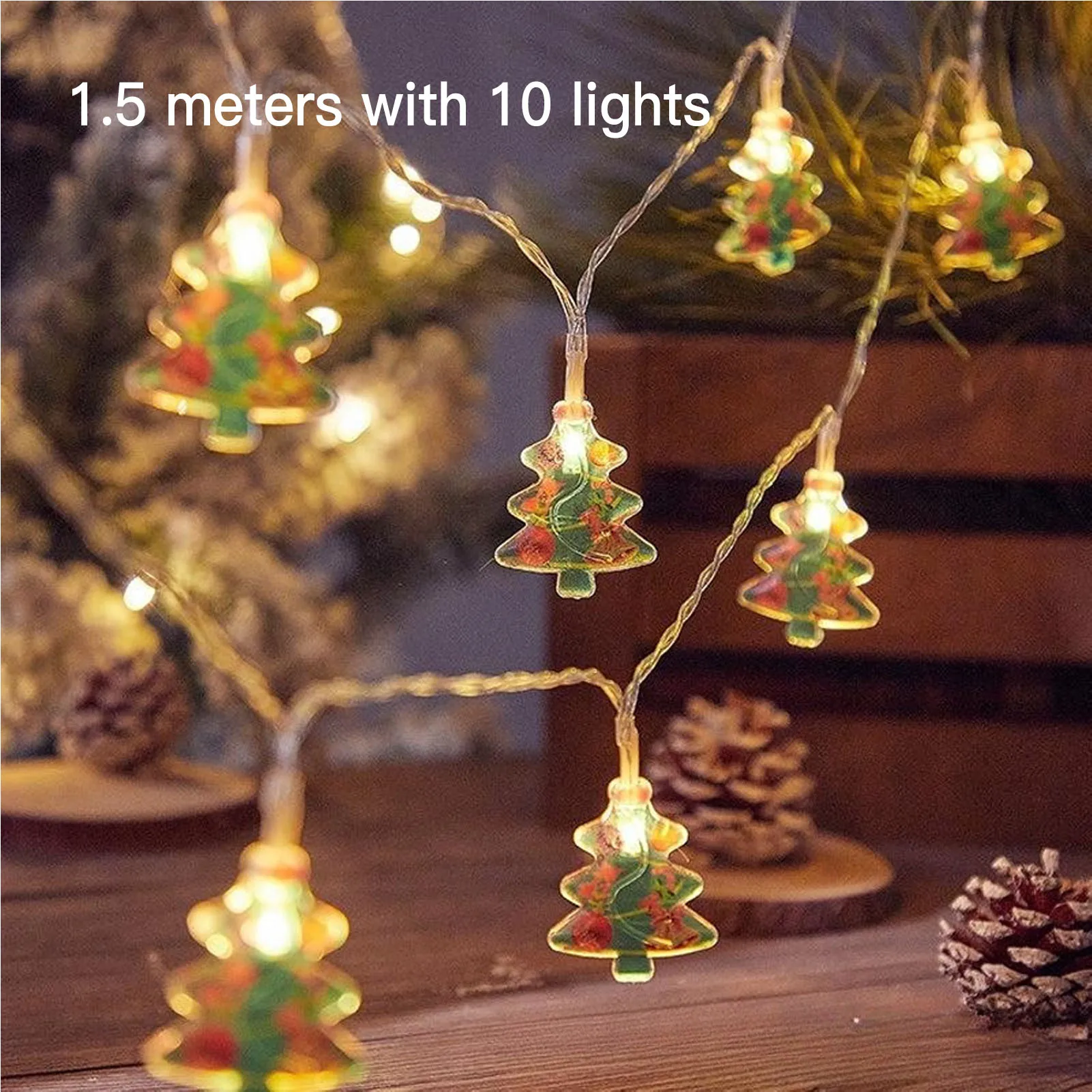 1.5m Christmas String Lights Cute Christmas Element Decorative Light Strip For Door Window Cabinet Fireplace Party Decor Props