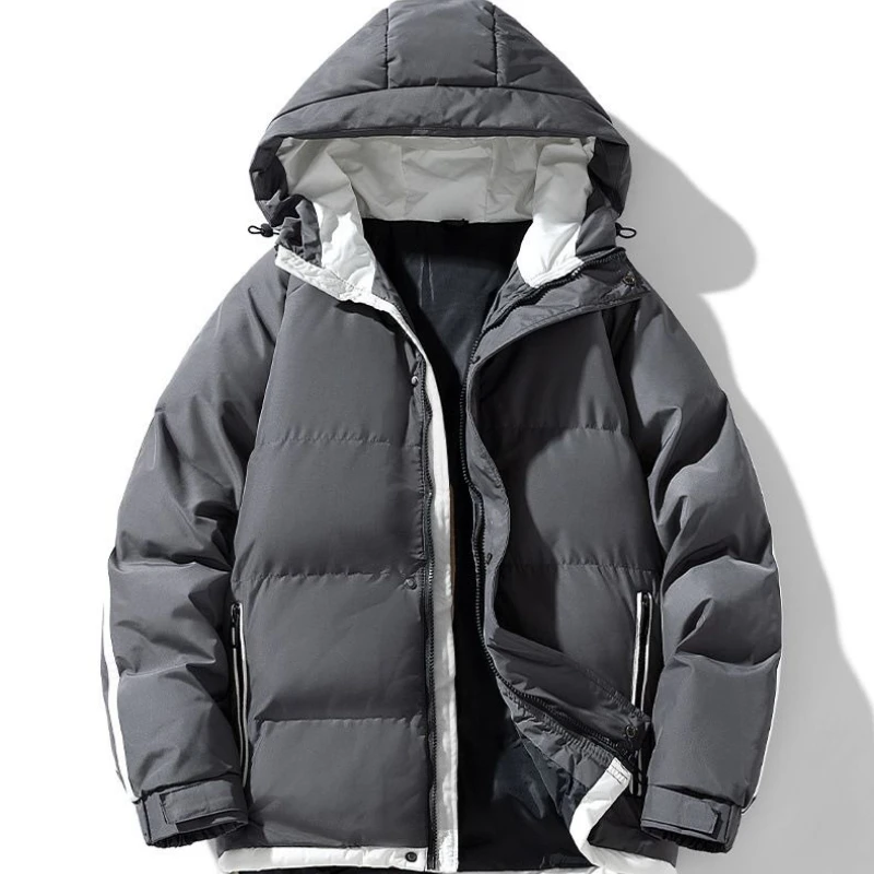 

​ Мужская зима 2025, модное пальто с капюшоном, свободная хлопковая куртка-пуховик со съемным капюшоном для активного отдыха ​
