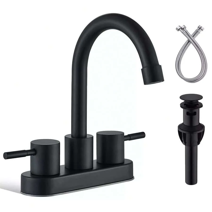 

Black Bathroom Faucet 2 Handle Bathroom Sink Faucet 4 Inch Centerset Bathroom Faucets 3 Holes Lavatory Faucet With Lift Rod Dra
