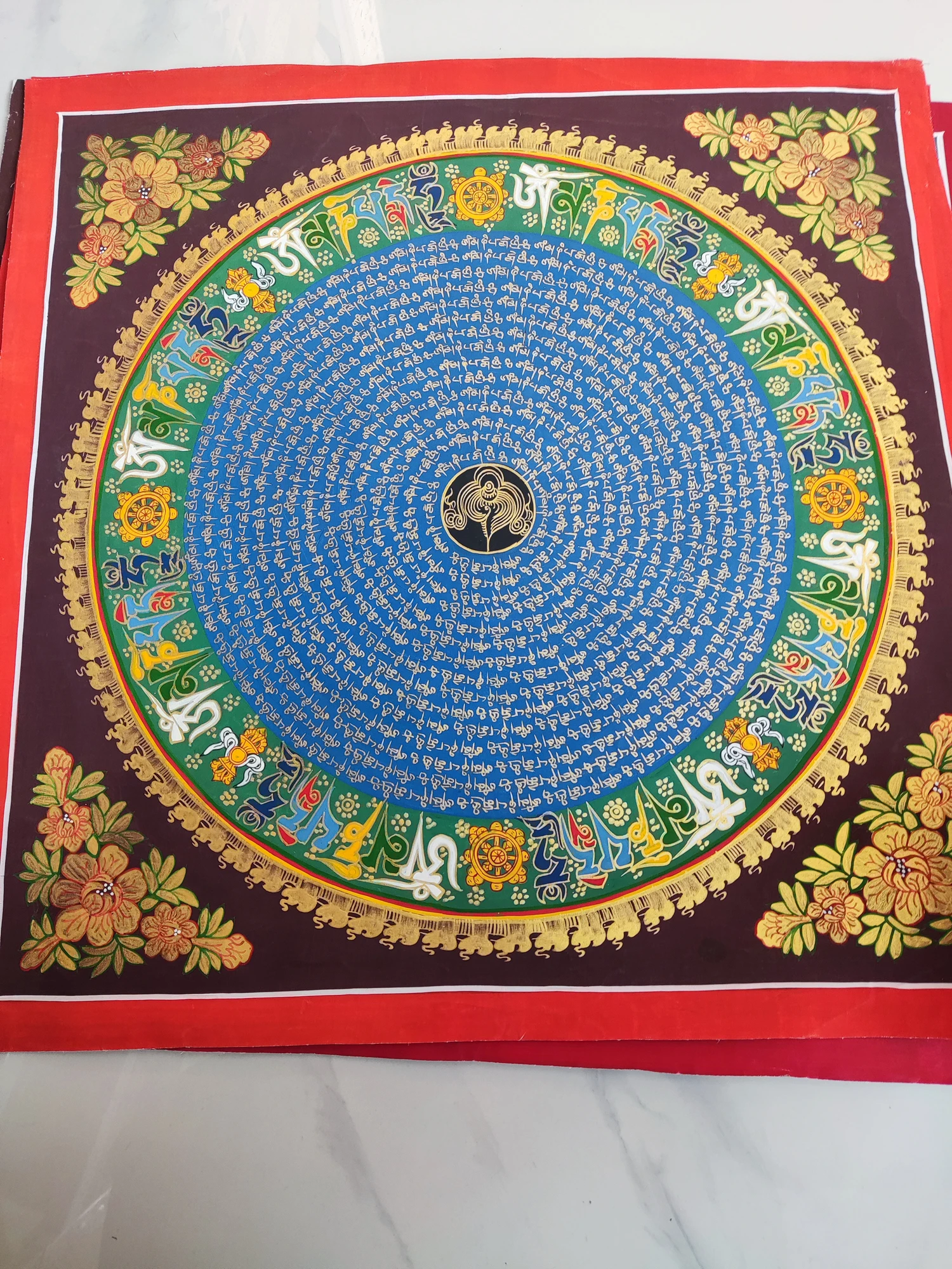 100% Hand painted Auspicious scripture Mandala Thangka Thang-ga painting Buddhism HOME Hall altar wall Decorative ART A5