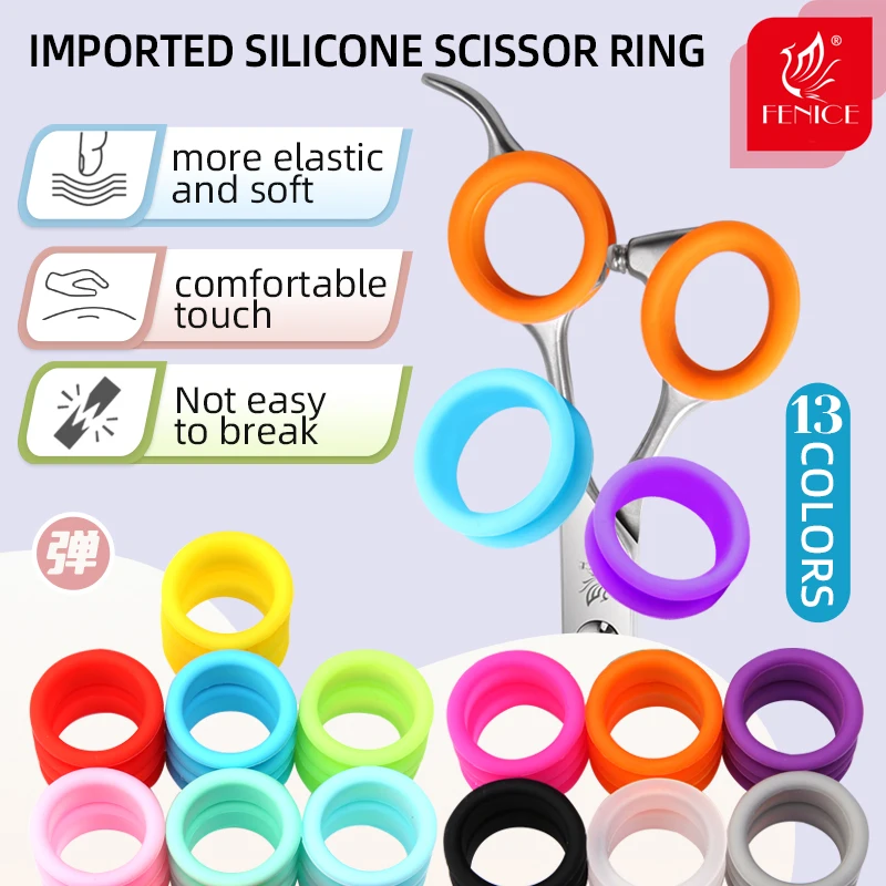 Fenice High Quality Non-slip Colorful Super-elastic Silicone Finger Rings Scissors Shears Inserts Soft Comfortable Accessories