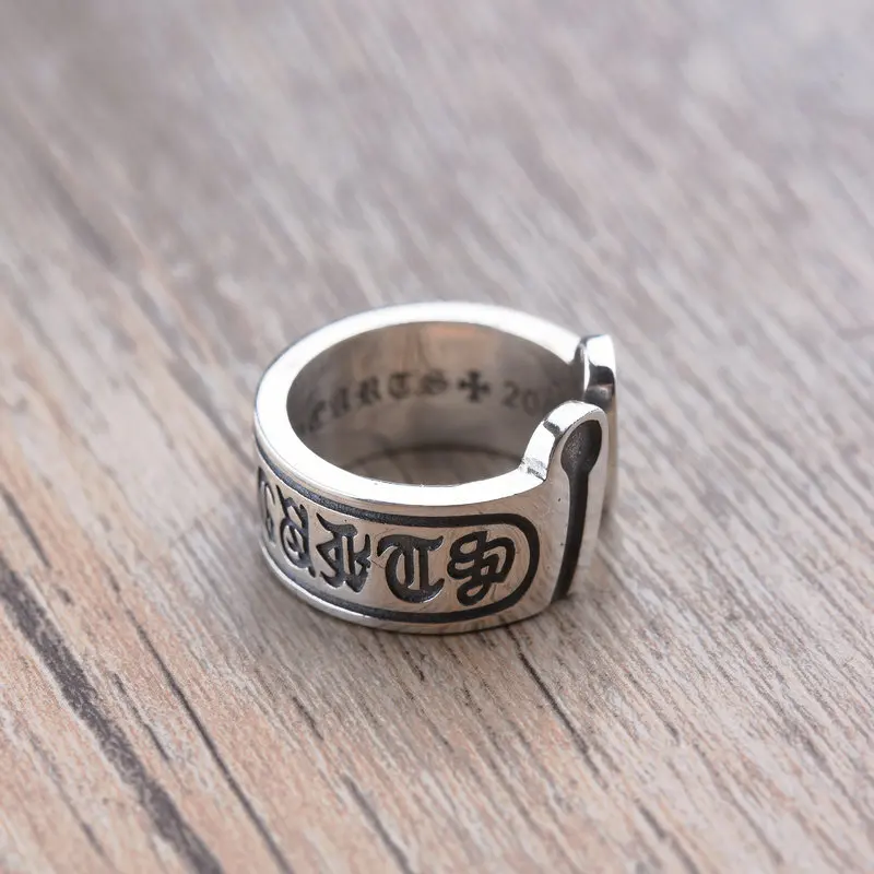 Retro Thai Silver Cross Letter Classic Personalized Open Ring 925 Sterling Silver Retro Scroll Couple Ring for Men and Women