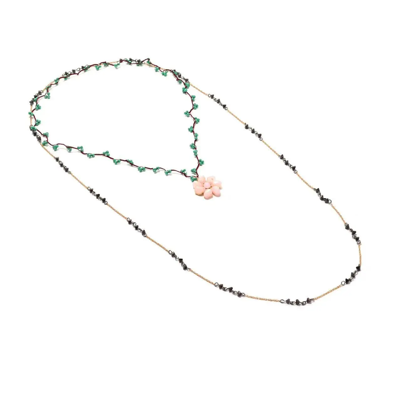 French Countryside Style Pink Floral Pendant Necklace