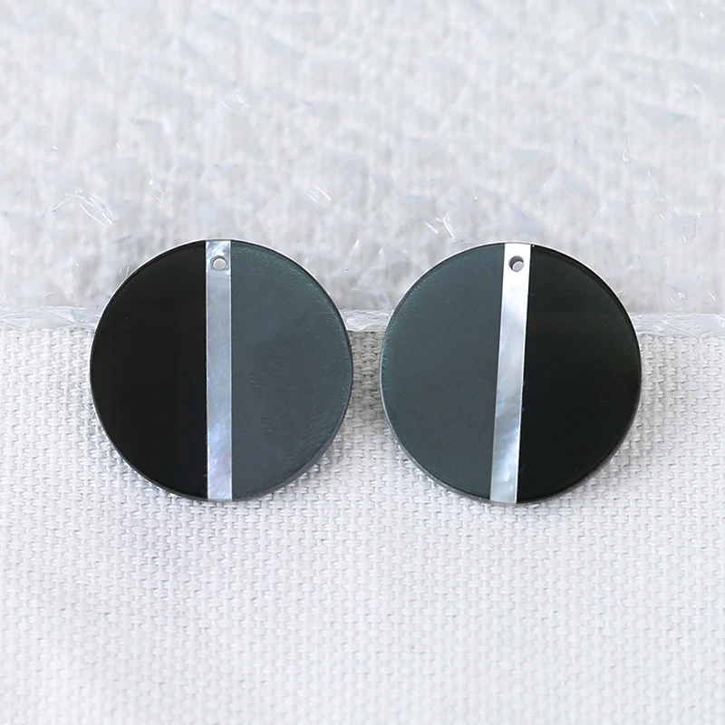 Semiprecious Natural Stone Jewelry Shell,Hematite,Obsidian Intarsia Earring Bead Accessories For Women 22x2.5mm,2g