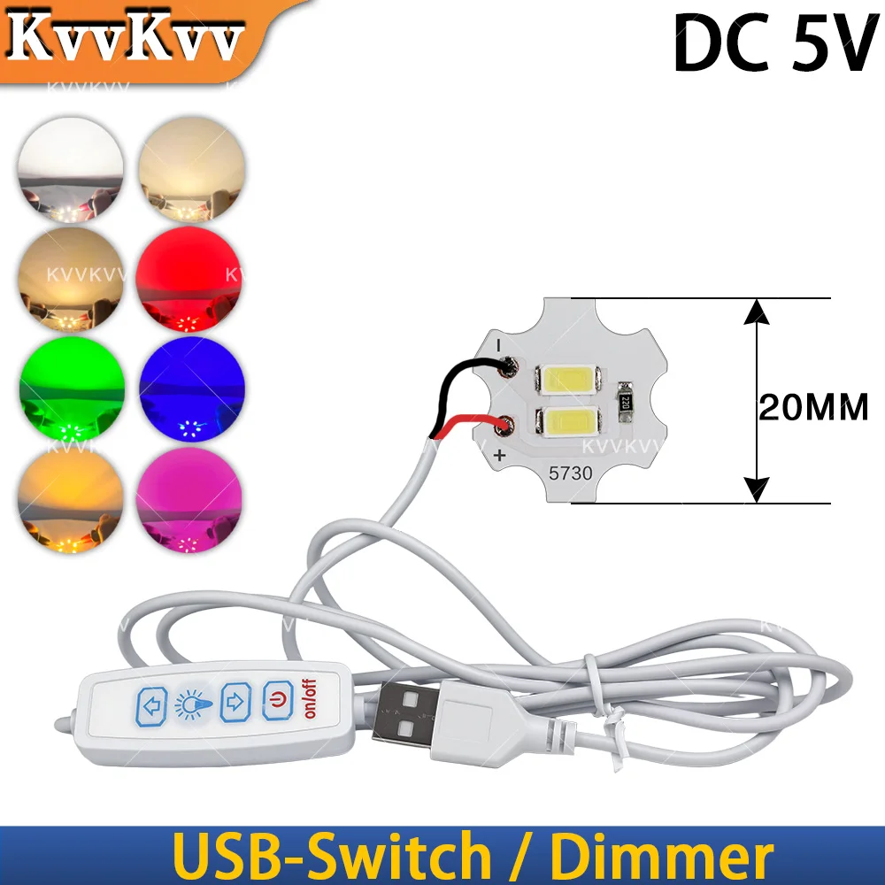 DC5V USB Switch Dimmable LED Warm White Neutral Red Green Blue Pink Purple Light 20MM for DIY Model Display Table Night Light