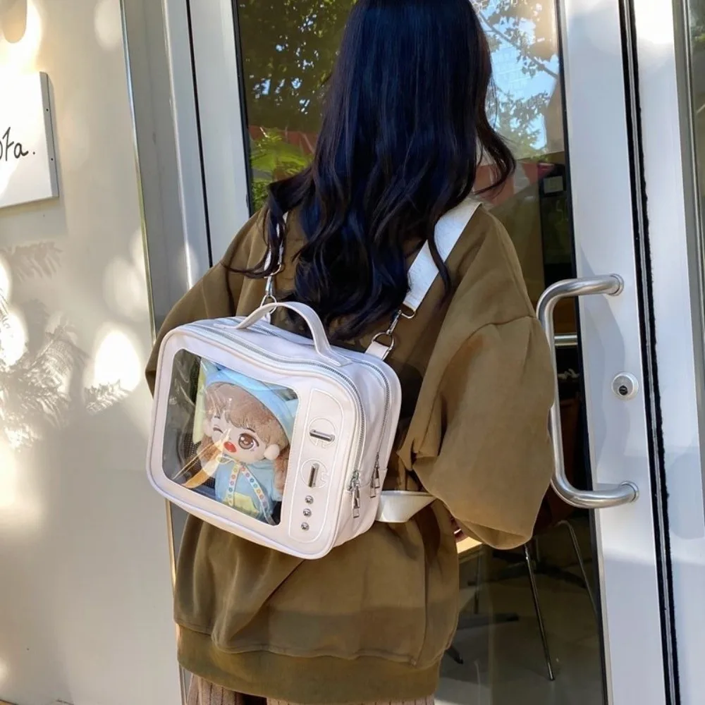 PU TV Model Backpack Large Capacity Ulzzang Transparent Layer Ita Bag Hand-held Display Layer Shoulder Bag Collection Display