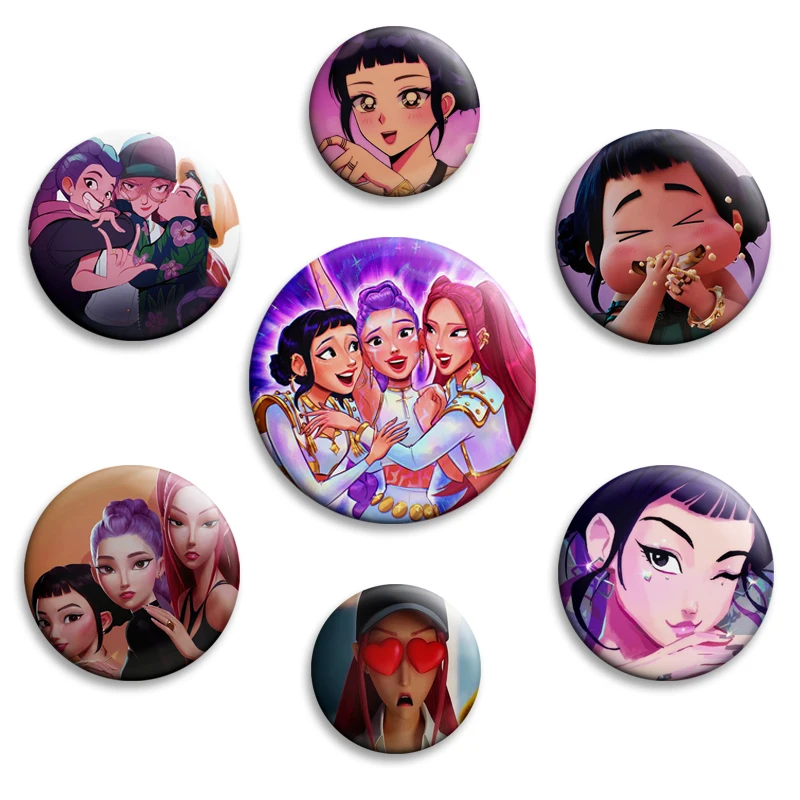 

Kpop Demon Hunters Anime Button Pin Rumi Mira Zoey Round Brooch Metal Badge for Bag Clothes Hat Shirt Decor Jewelry Accessories