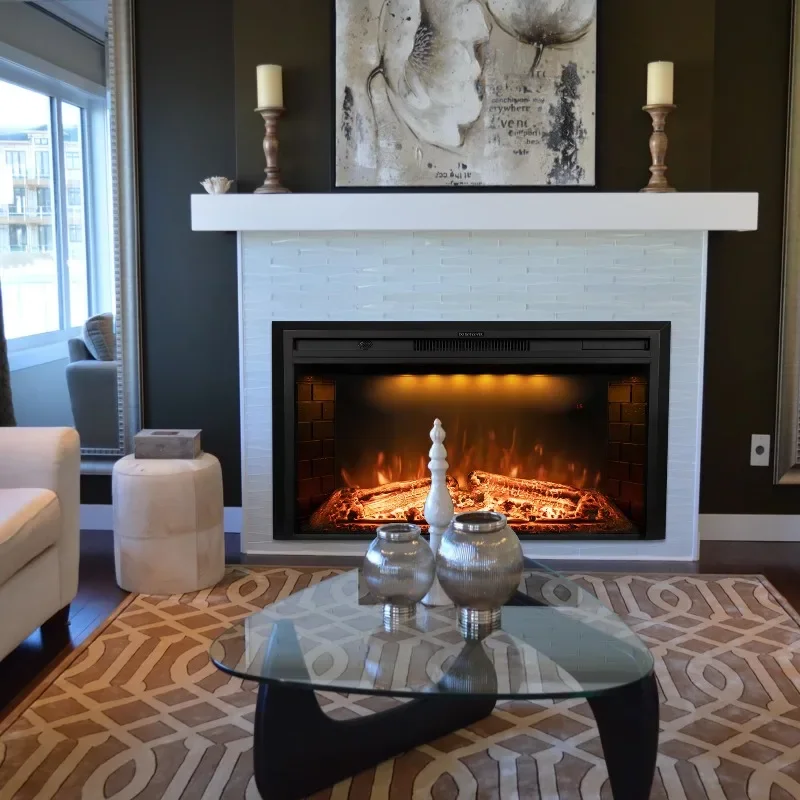 33-Inch Modern Electric Fireplace Insert Factory Wholesale Cheap Built-in Decorative with Heat for Household Use