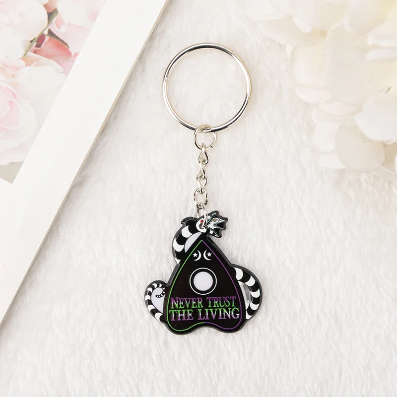 1PC Halloween Keychain Magic Snake Tombstone Coffin Tarot Card Acrylic Mirror Keyring  Handbag Creepy Jewelry Charms