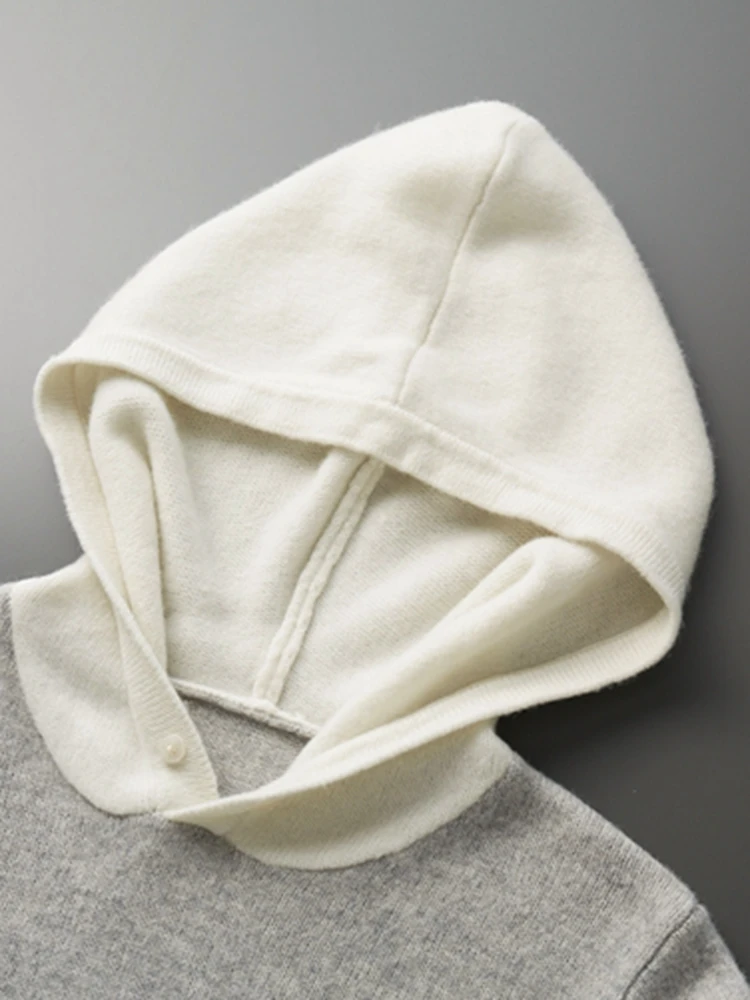 TLOML New Men's 100% Merino Wool Knitwear Hooded Pullover Autumn Winter Soft Warm Thick Cashmere Sweater Casual Loose Style Tops