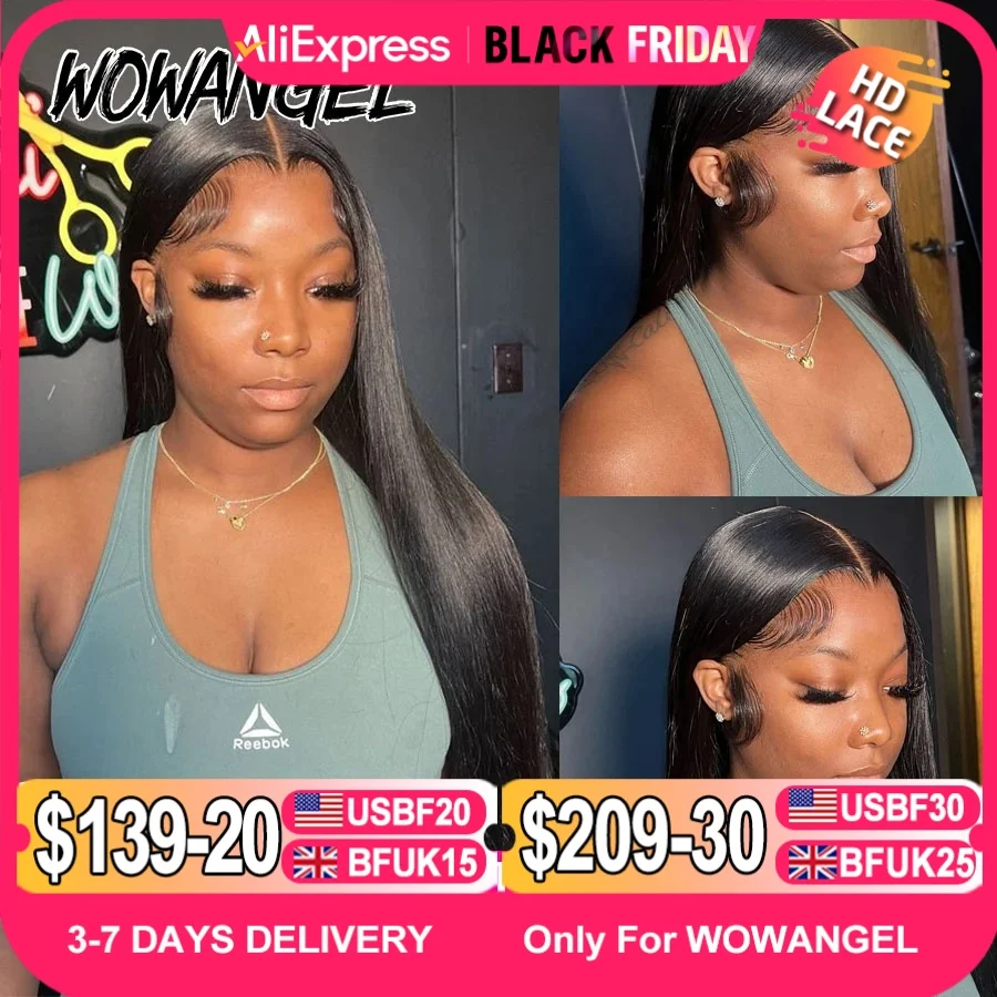 WowAngel 250% Pre Bleached 13x6 HD Lace Front Wigs 34in Glueless Straight Human Hair Wigs Pre Plucked Brazilian Hair For Women