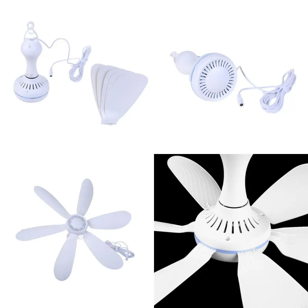 

4X7E 6Blades 20" 12V Ceiling Fan 5.5x2.1mm Hanging Fan with 2.9m Cable for Camping Tent Outdoor Home No Switches