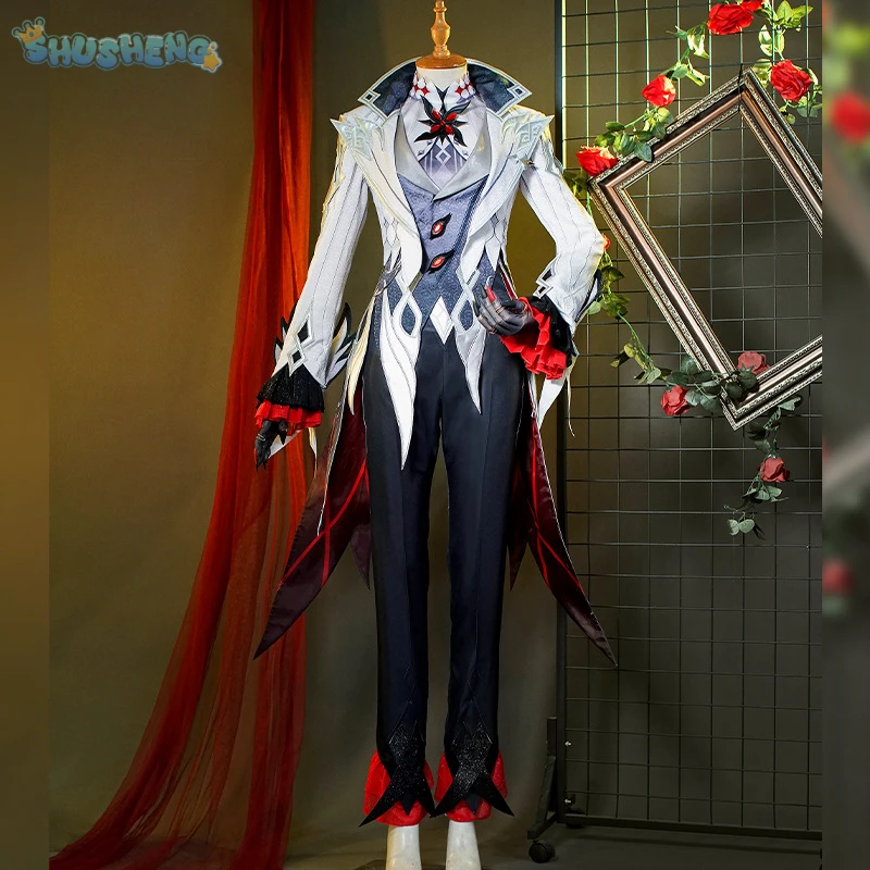 Genshin Impact Harlequin The Knave Cosplay Costume Coat Accessories Props Earrings Halloween Carnival Gorgeous Complete Set