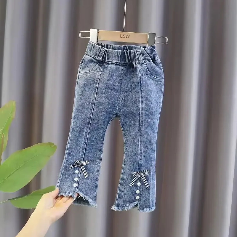 

Girls' Baby Jeans 2023 New Fashion Children's Pants Spring and Autumn Edition Korean Fashion Slim Bell-bottoms