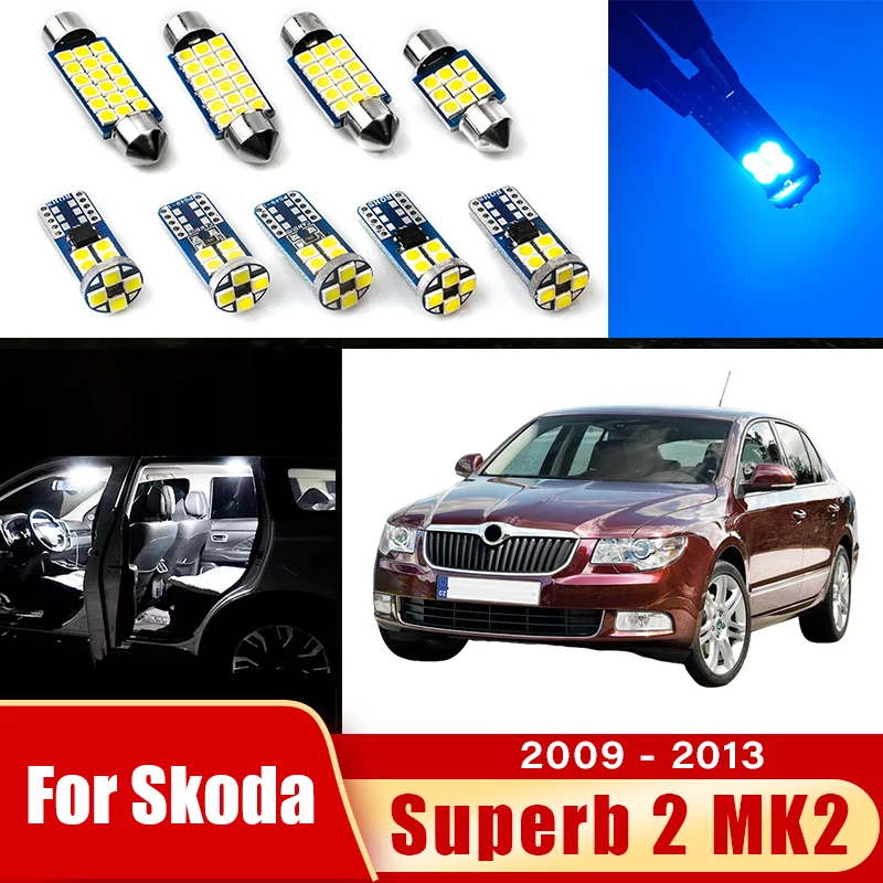 

10pcs 12v Car LED Bulbs For Skoda Superb 2 3T MK2 2009 2010 2011 2012 2013 Reading Lamps Vanity Mirror Trunk Lights Accessories